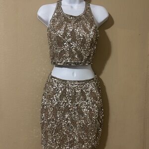 Primavera Couture Sequin Skirt Set - Silver and Gold